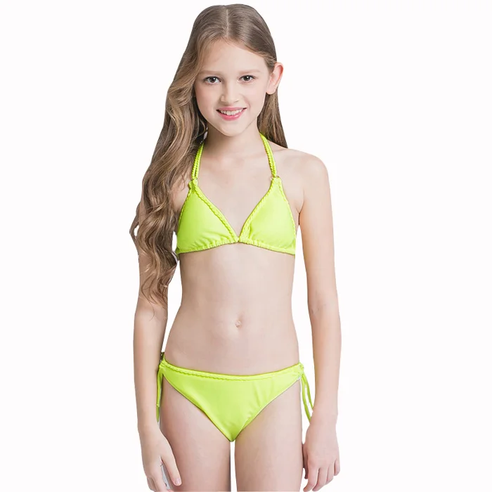 

Solid Triangle Swimwear Swimsuit Girl Child Beachwear Cute Teenager Bikini