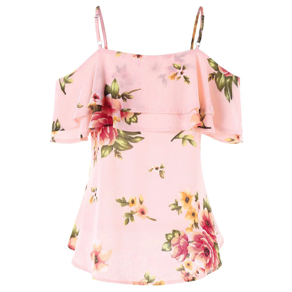 Summer Sexy Blouse Women Floral Printing Off Shoulder Shirt Sleeveless ...