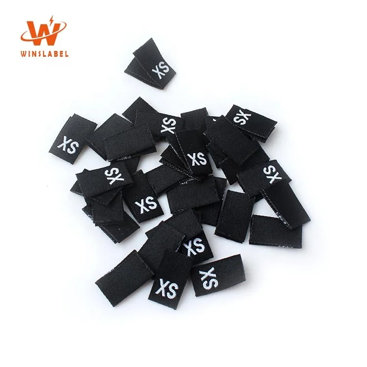 

Sew on Stock No Logo Machine Centerfold Mitre Fold Size Standard Woven Labels for Garment, Black with white letter