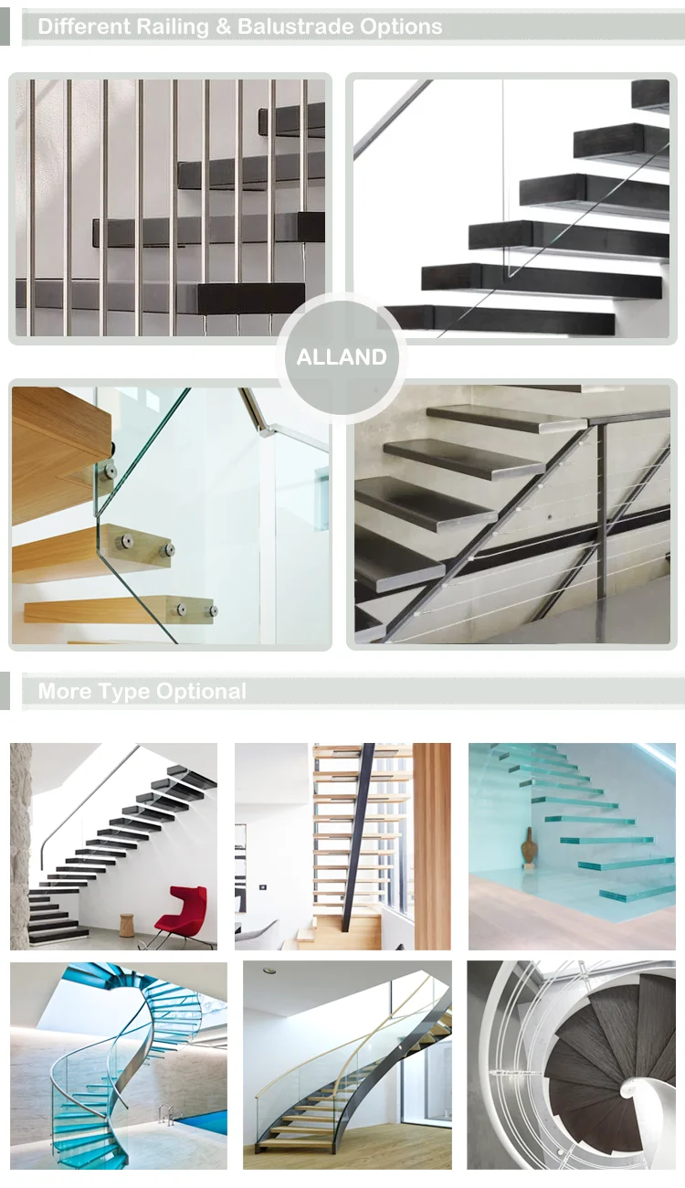 Hot selling glass railing solid wood steps build indoor staircase floating stairs