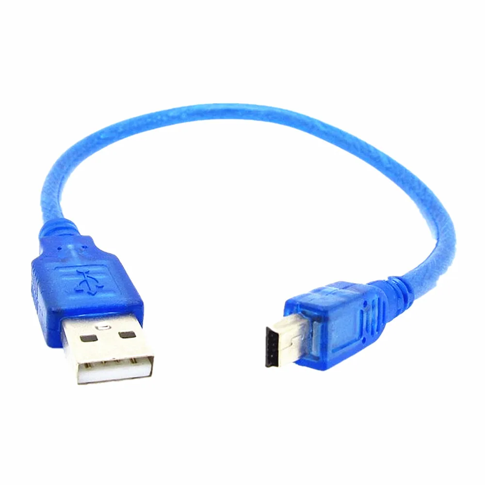 

30cm Short Mini USB 2.0 A Male to B 5 Pin Male PC Data Charging Cable Lead Cord, Blue