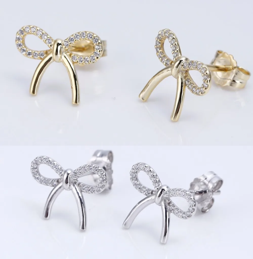 925 Sterling Silver Cubic Zirconia Stud Earrings Cz Bow Ribbon Earrings