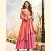 New Designer Embroidery Work Two Tone Satin Silk Gowns Collection For Women