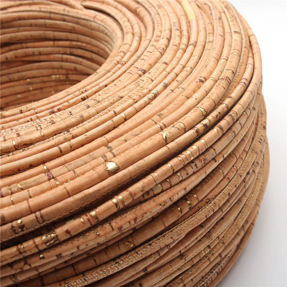 Natural with gold cork 5mm round cork cord Portuguese cork wholesale jewelry supplies /Findings Cor-181