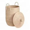 Natural plain seagrass laundry basket, 100% handmade in Vietnam
