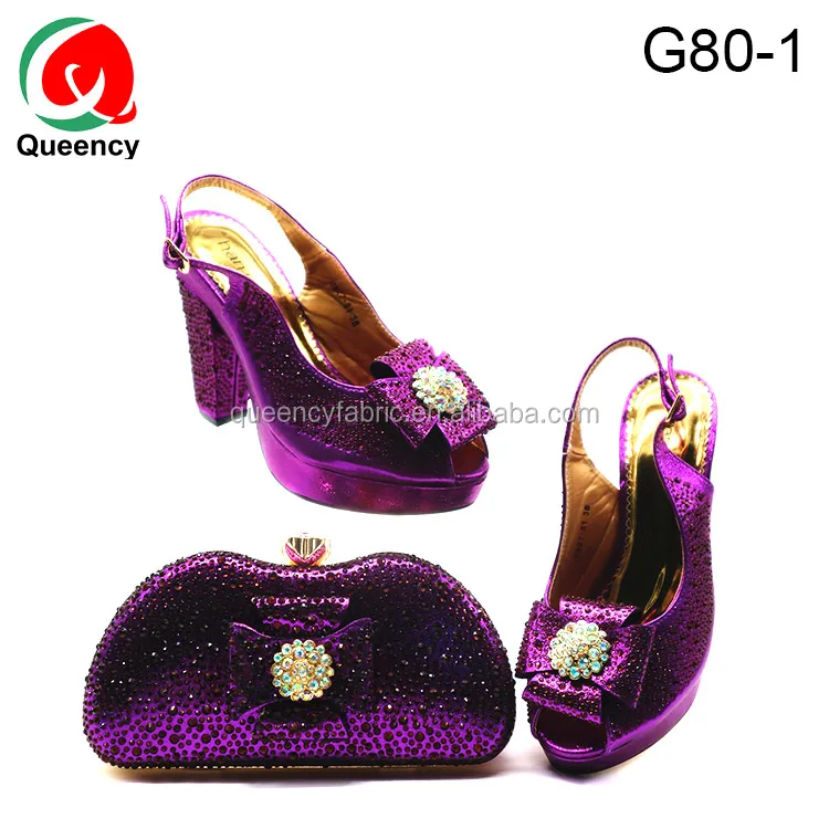 G80-1 purple Party High Heel Shoes And Matching Clutch Bag Evening