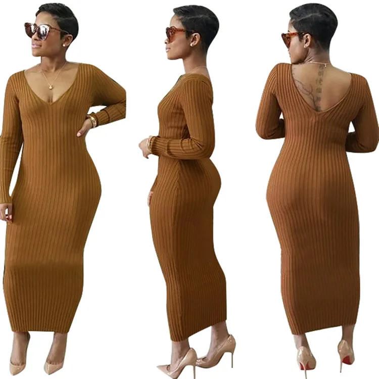 

Autumn sweetheart V neck long sleeve knitted dress two kind wear style bandage dress, N/a