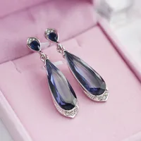 

CAOSHI Vintage Acrylic Rhinestone Long crystal Earrings Navy Blue Stone Dangle Earrings for women 2018