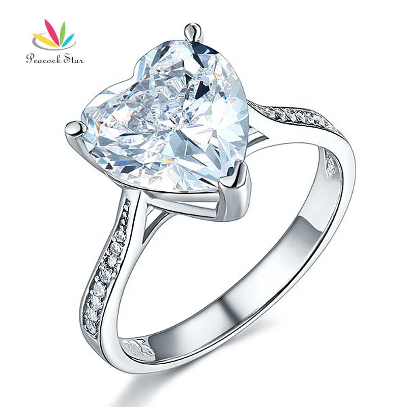

Solid 925 Sterling Silver Wedding Engagement Ring 3.5 Carat Heart Jewelry Accept Drop Shipping, Clear white