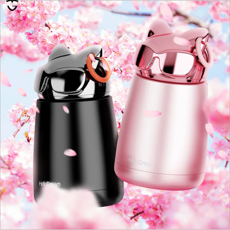 300ml Cute Cat portable double stainless steel insulation Wide Mouth thermos Cartoon vacuum flasks