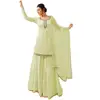 New Indian Designer Traditional Net Fabric Sea Green Partywear Wedding Pakistani Plazzo Sharara Salwar Kameez