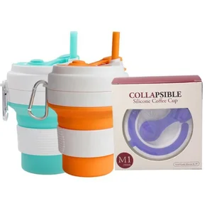 Image of 350ml silicone water drinking cup travel rubber silicone folding cup with straw