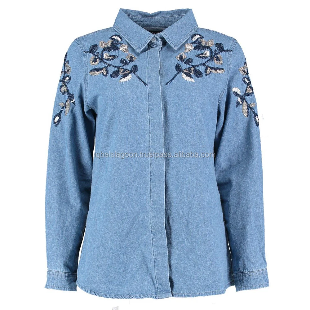 embroidered denim shirt womens