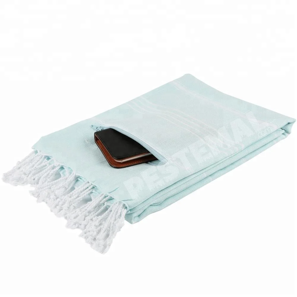 
Multiple Use High-Quality Pestemal Beach Bath Towel with Rare Design and Zipper Pocket for Private Items on Poolside %100 Cotton 