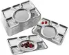 Durable Divided Stainless Steel Square Tableware Food Tray Six Compartment Plate