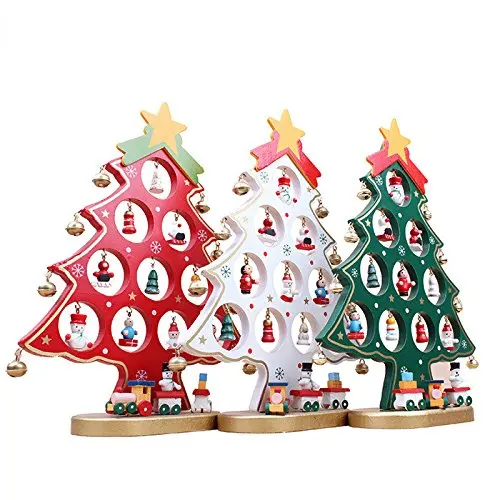 Wooden Christmas Tree Decorations Xmas Table Desk Tree Red Only