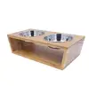Ski Group Of Raised Double Diner Pet Product Food Bowls With Wooden Stand