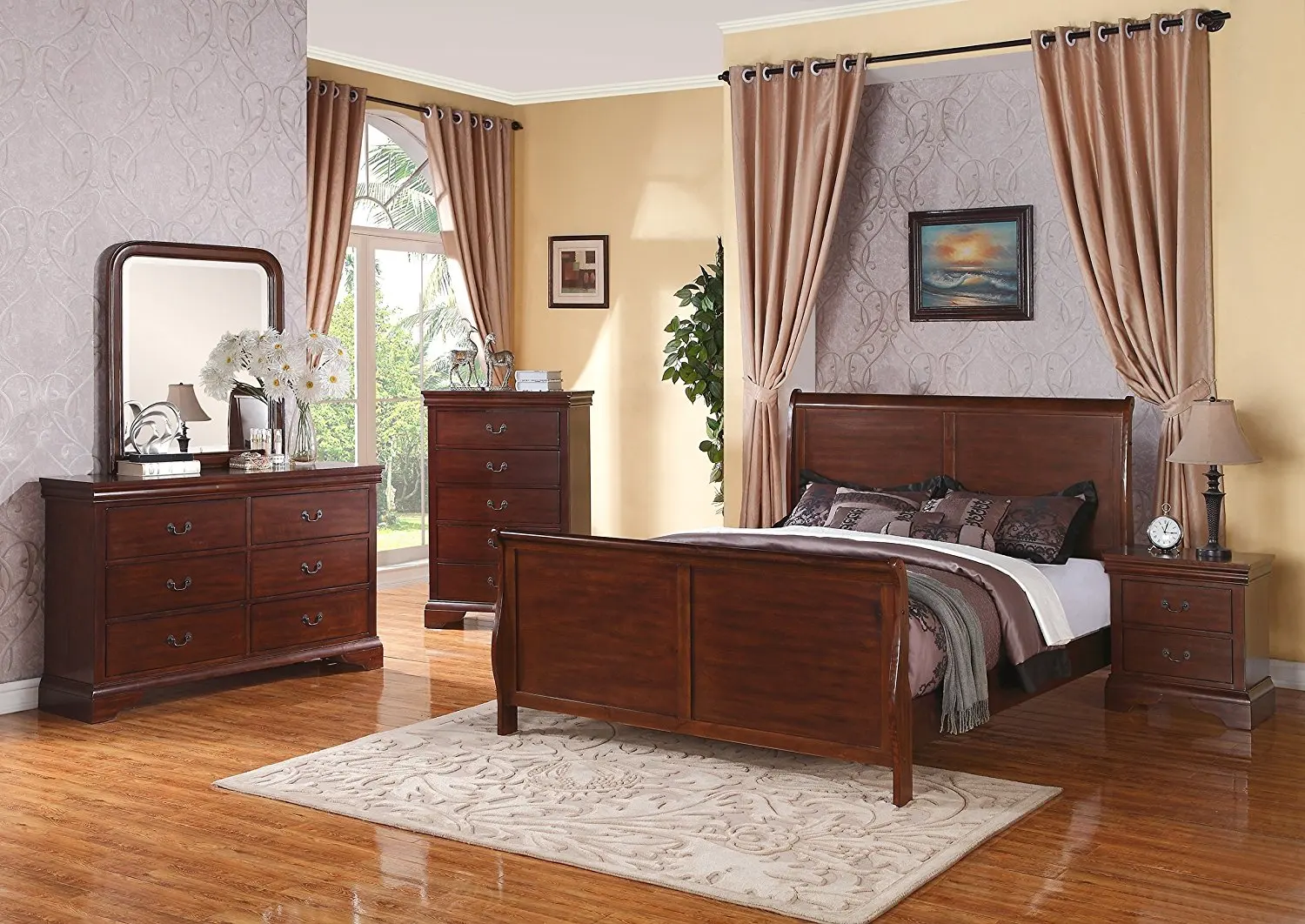Buy Black Color French Inspired 4pc Set Bedroom Furniture Queen Size