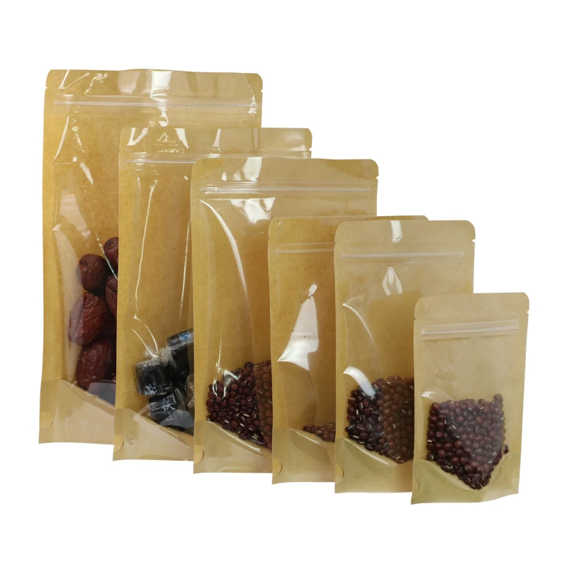 Front Clear Back Brown Kraft Paper Package Bags - OEM/ODM