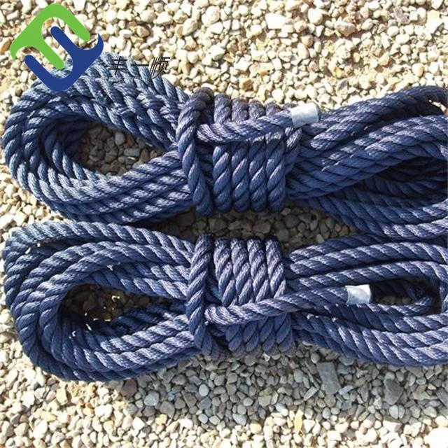 Polyesterové 3-pramenné skrútené lano 12 mm s čierno-modrou farbou