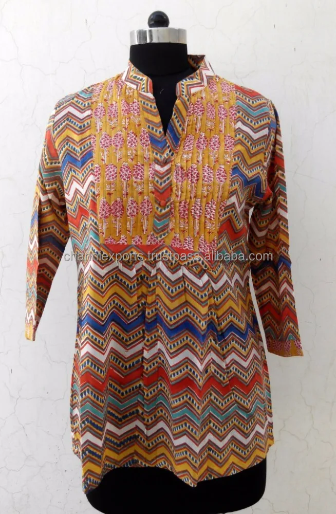 Indian designer cotton hand block printed casual wear blouses and tops