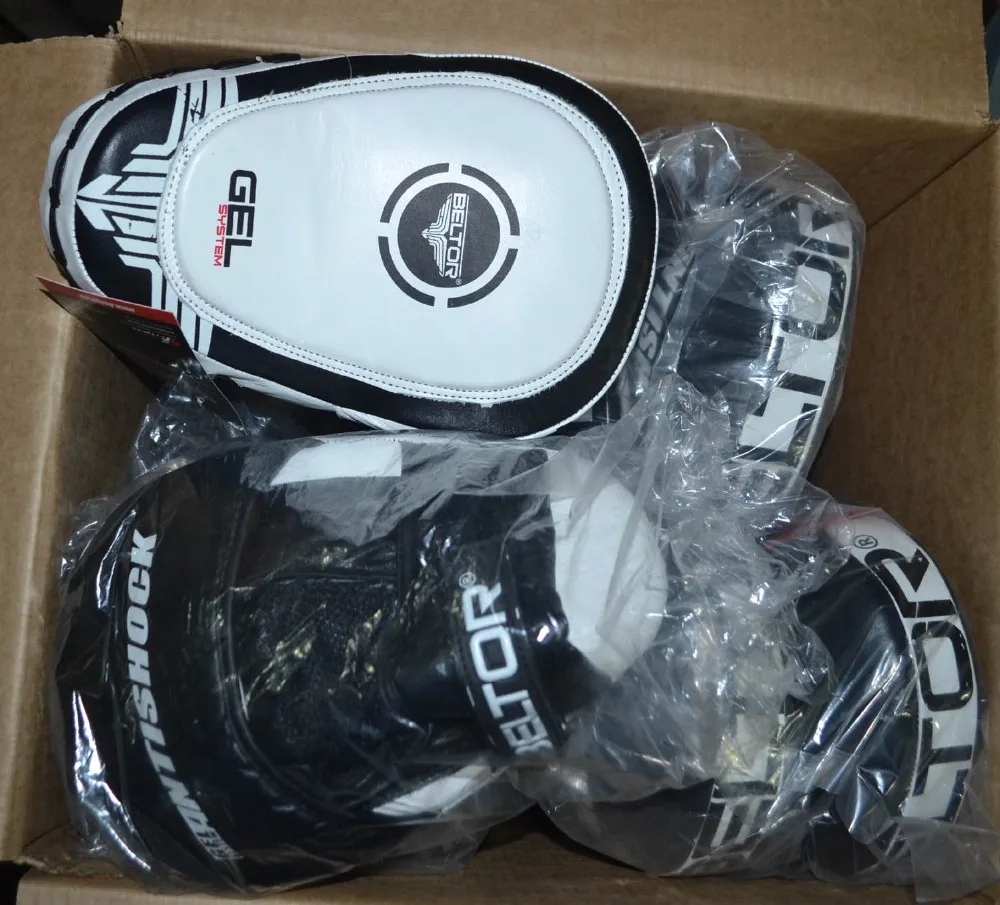 Matt Black Boxing Curved Focus Punching Mitts Genuine Leather Training