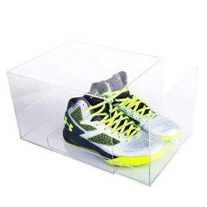 Clear stackable drop front shoe box made of acrylic material for display and storage sneakers