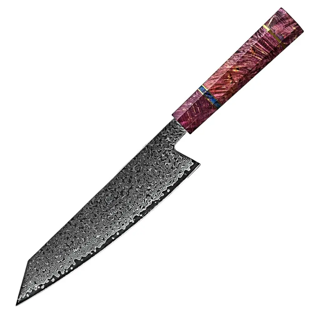 

Damascus kitchen knife 67 layers Japanese Damascus Steel Chef Knife Purple Line Solidified Wood Handle Best Family Gift Cooking