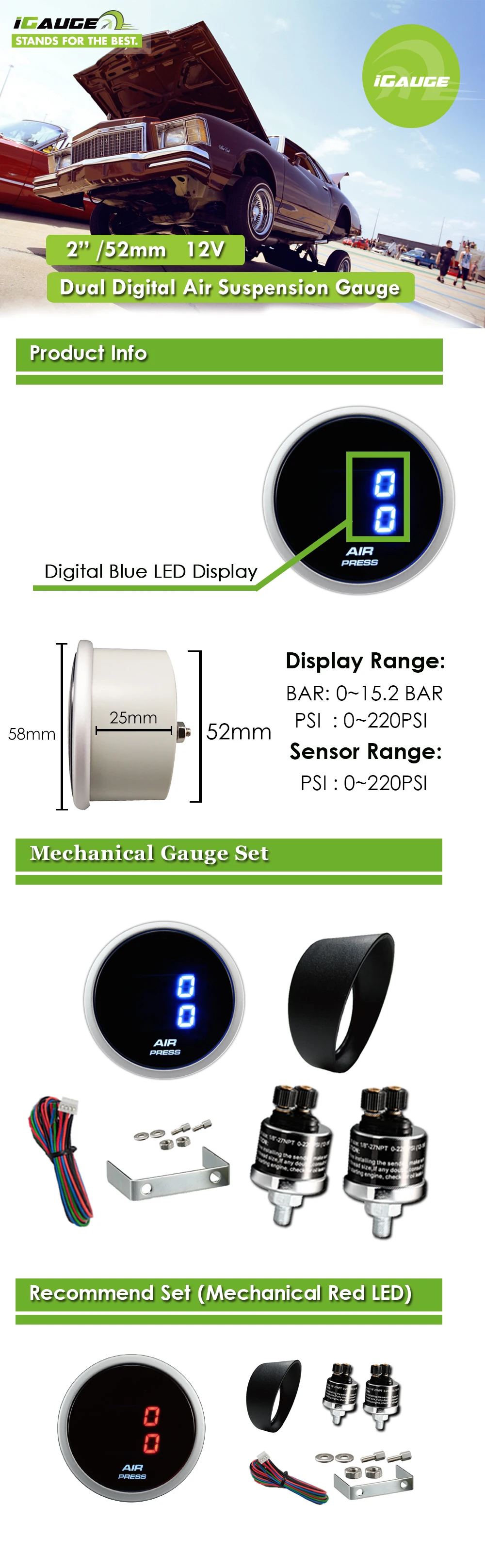 Air Mechanical Racing Car Dual Suspension Pressure Gauge Suspension