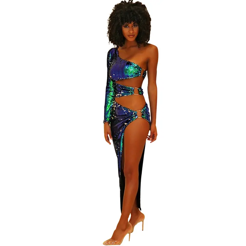 

Drop Shipping New Summer One Shoulder Holy Sequin Show Out Dress