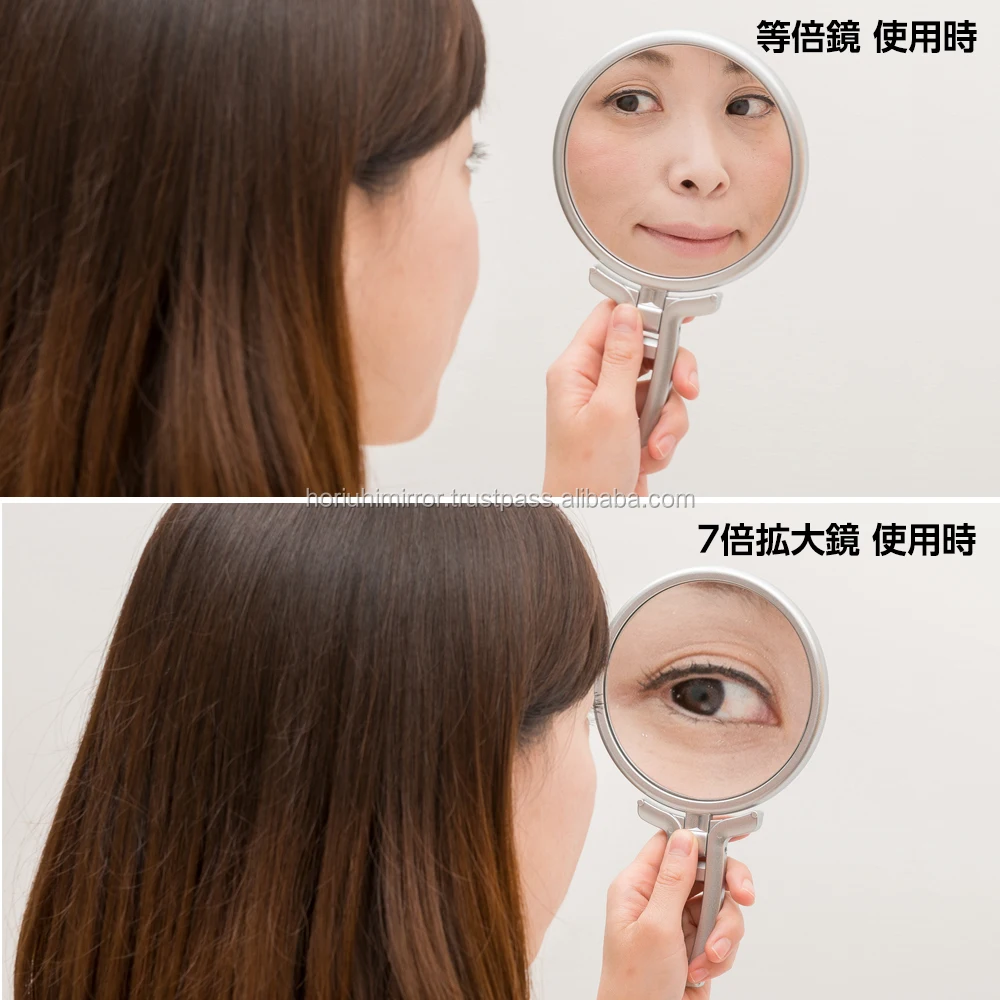 
Hot sale long handle customized logo plastic double sides makeup hand mirror 