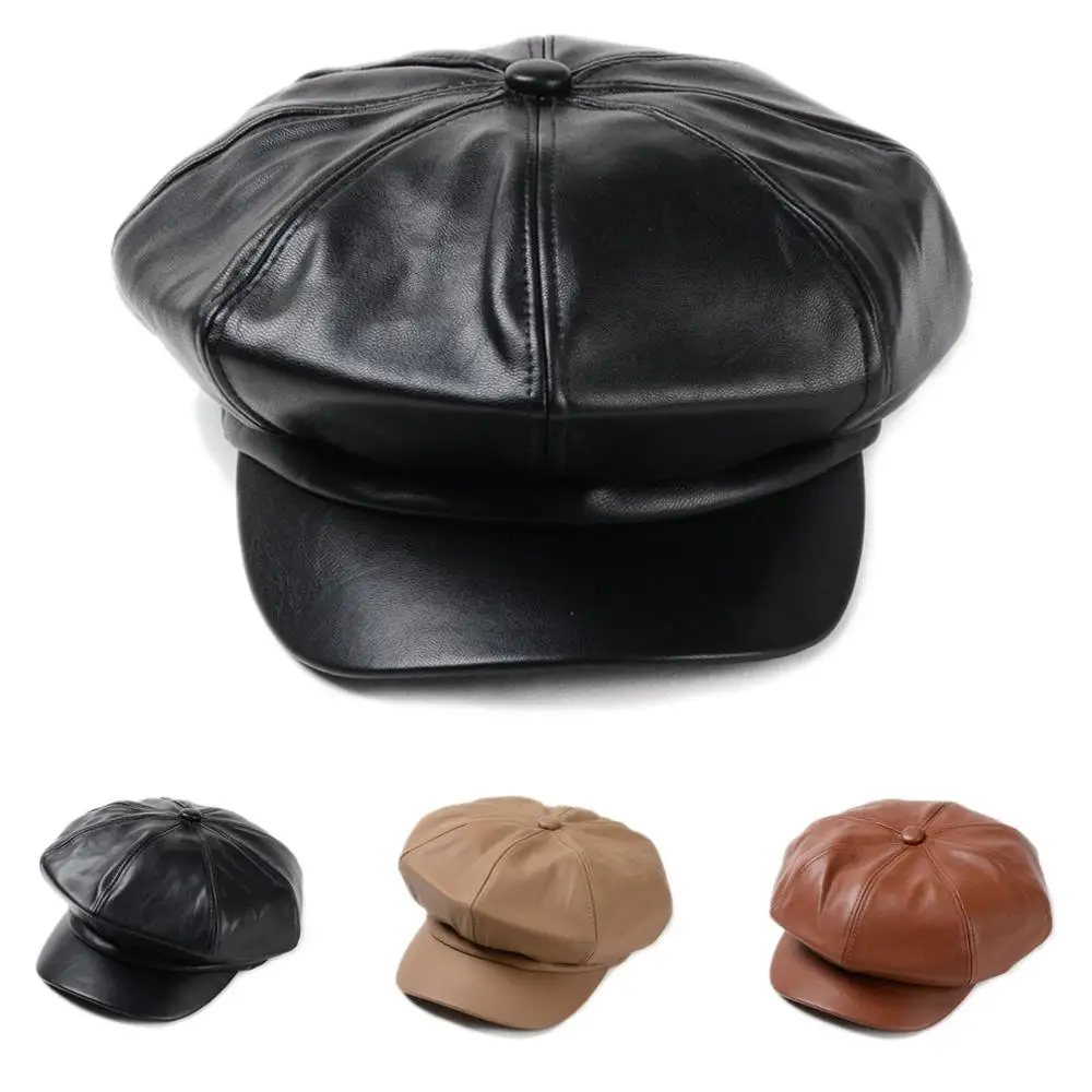 leather newsboy cap