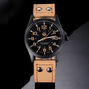 Ebay Best Seller Soki New Styles Military Men Leather Business Casual Watches Quartz Wristwatch