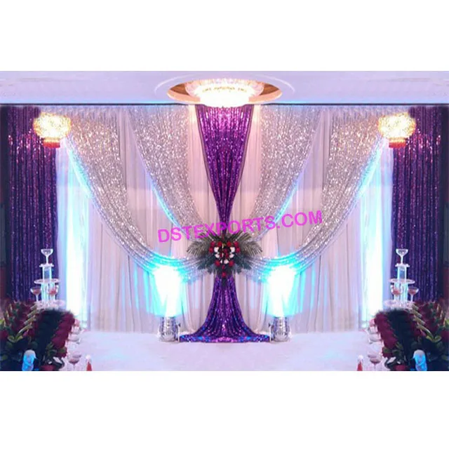 Glittering Sequin Wedding Stage Backdrop Curtains Indian Wedding