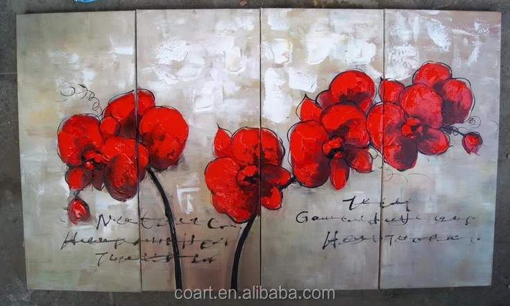 Bunga Anggrek Dekoratif Kanvas Lukisan Minyak Abstrak Merah Buy