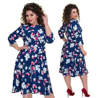 

5XL 6XL 2019 Summer Big Size Dress Floral Print Plus Vintage Women Dress Fashion Ladies Dresses Printing Women Clothes