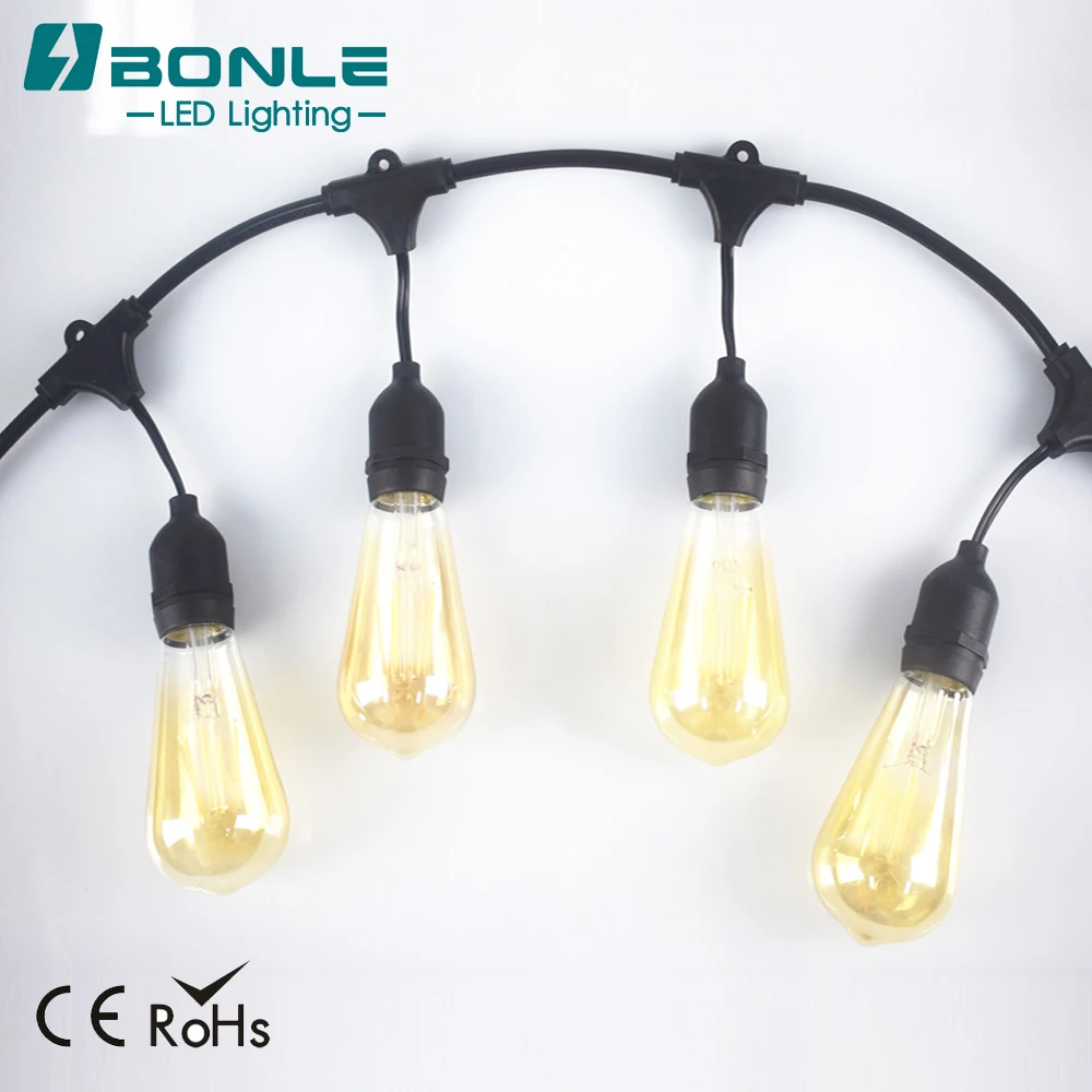 
48Ft Hanging Loops With 15 E26 Dropped Sockets, Outdoor Decorative Vintage Patio Bistro String Lights 