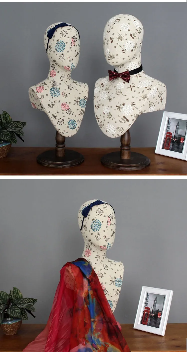 Canvas Linen Fabric Cover Vintage Abstract Mannequin Head Without Hair