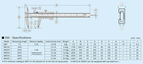 technical specification of vernier caliper
