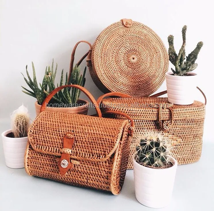 Ecofriendly Round Rattan Bag/cheap Wholesale Natural Rattan Handbag