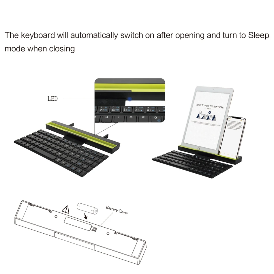 

Bluetooth Keyboard,Folding Keyboard with intelligent magnetic switch (Sync Up to 3 Devices), Pocket-Sized Tri-folding Wireless