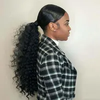 

Factory sale 100% virgin brazilian #1B color kinky curly human ponytail hair extension for black woman