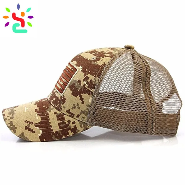 Armycrew American Flag Trucker Hat - Camo Print Mesh Back, Adjustable Snapback Cap