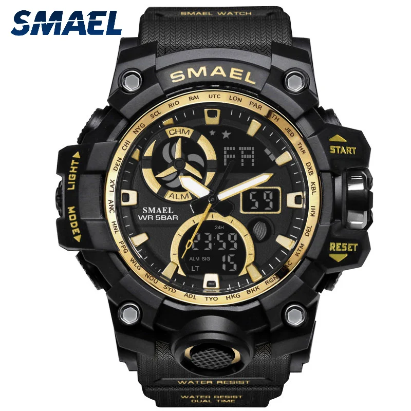 

SMAEL 1545C Military Waterproof Men Army Sport Wristwatches Digital 5BAR Water Resistant Cool Man Watches Relogio Masculino, Gold;army green;blue;khaki;grey;black;orange