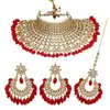 Red Color Padmavati Style Choker Kundan Necklace With Earring & Maang Tikka