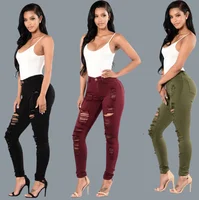 

Women Skinny Ripper Hole Jeans Push Up Red Denim Jeans Pants Lady Slim Fit Long Pants Trousers 3xl plus size