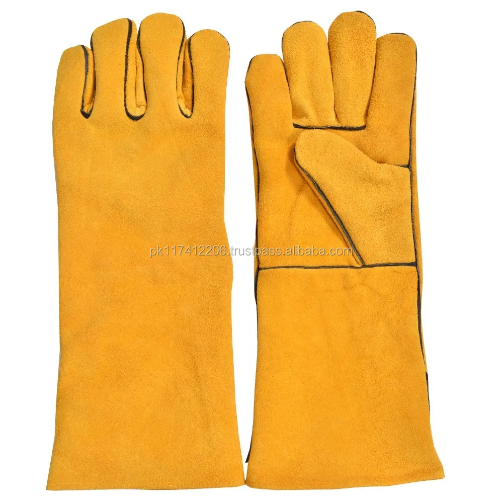16" Welding Gloves Green Cow Split Leather Welder Work Safety Glove Top Quality Manufacturer Ce