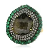18kt Gold Natural Emerald Silver 925 Sterling Diamond Geode Cocktail Ring Jewelry