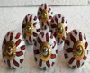 High quality hand painted white and red round shape brass fitting fancy ceramic door knob