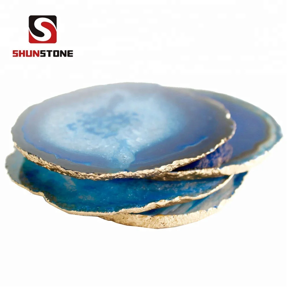 

Gorgeous Blue Agate Coasters with Gold/Silver Trim, Creative Home Decoration, Special Wedding Gift